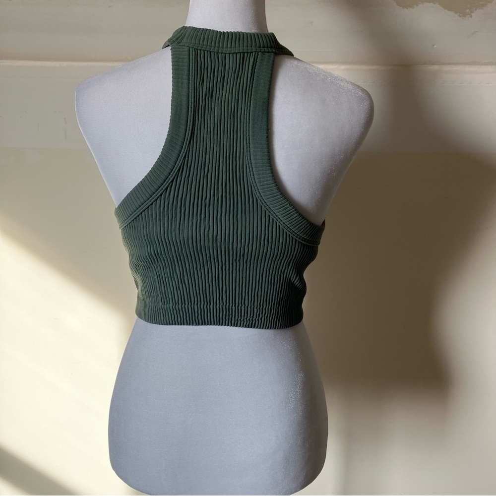 Aerie Superchill Seamless High Neck Bra Crop Top in Hunter Green size Medium - Picture 4 of 8